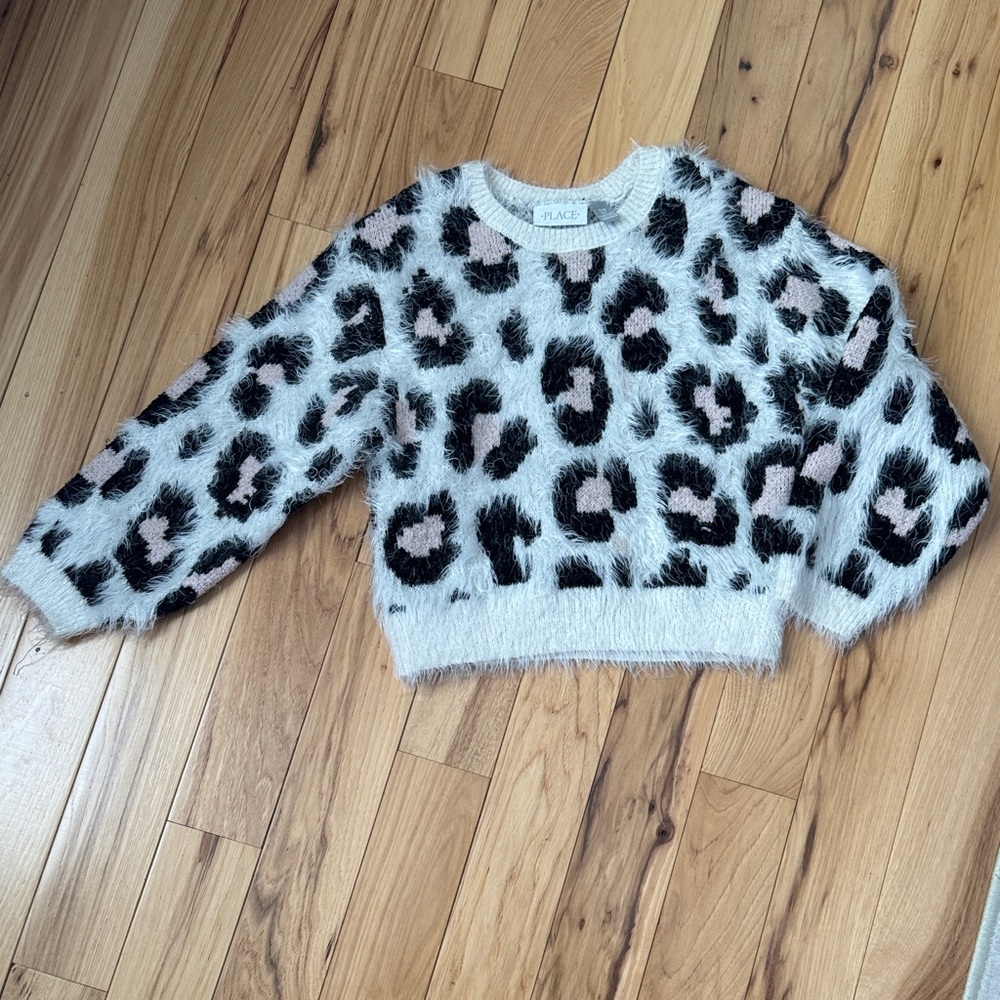 Place Fuzzy Animal Print Sweater - Black and Gray